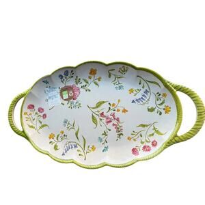 NEW Shabby Chic Melamine Bamboo Fiber Blend Serve Tray Floral 12.5”in x 23”in